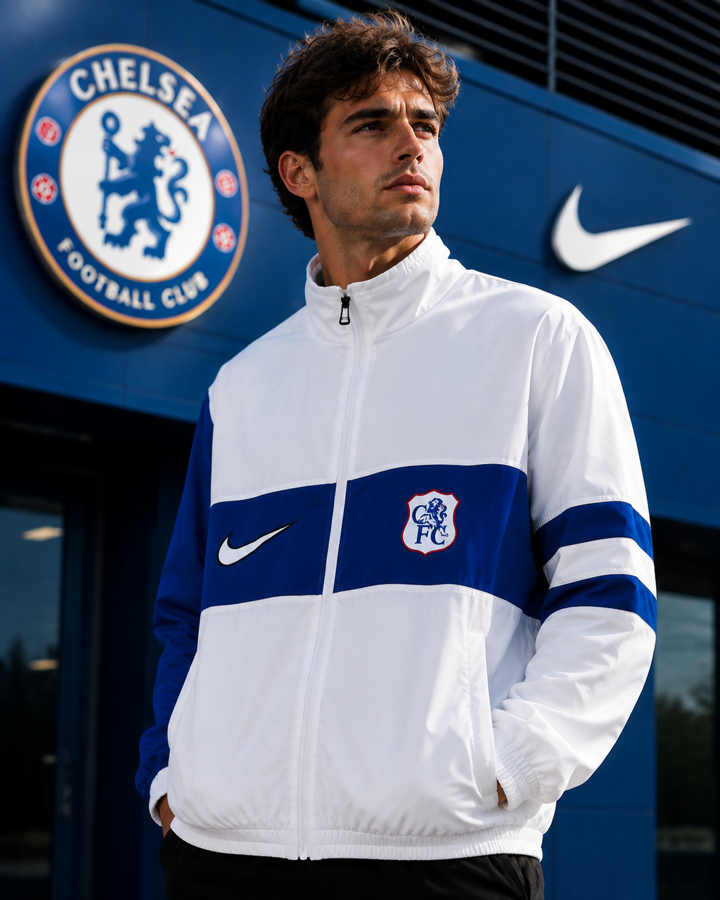 2026/2027 White Blue Retro Training Windbreaker Jacket