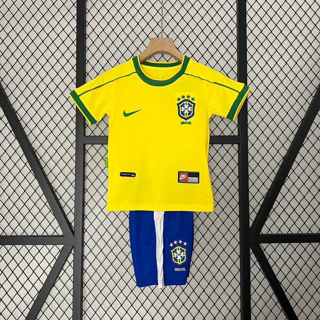Brazil 1998 Home Retro Jersey Kids Size