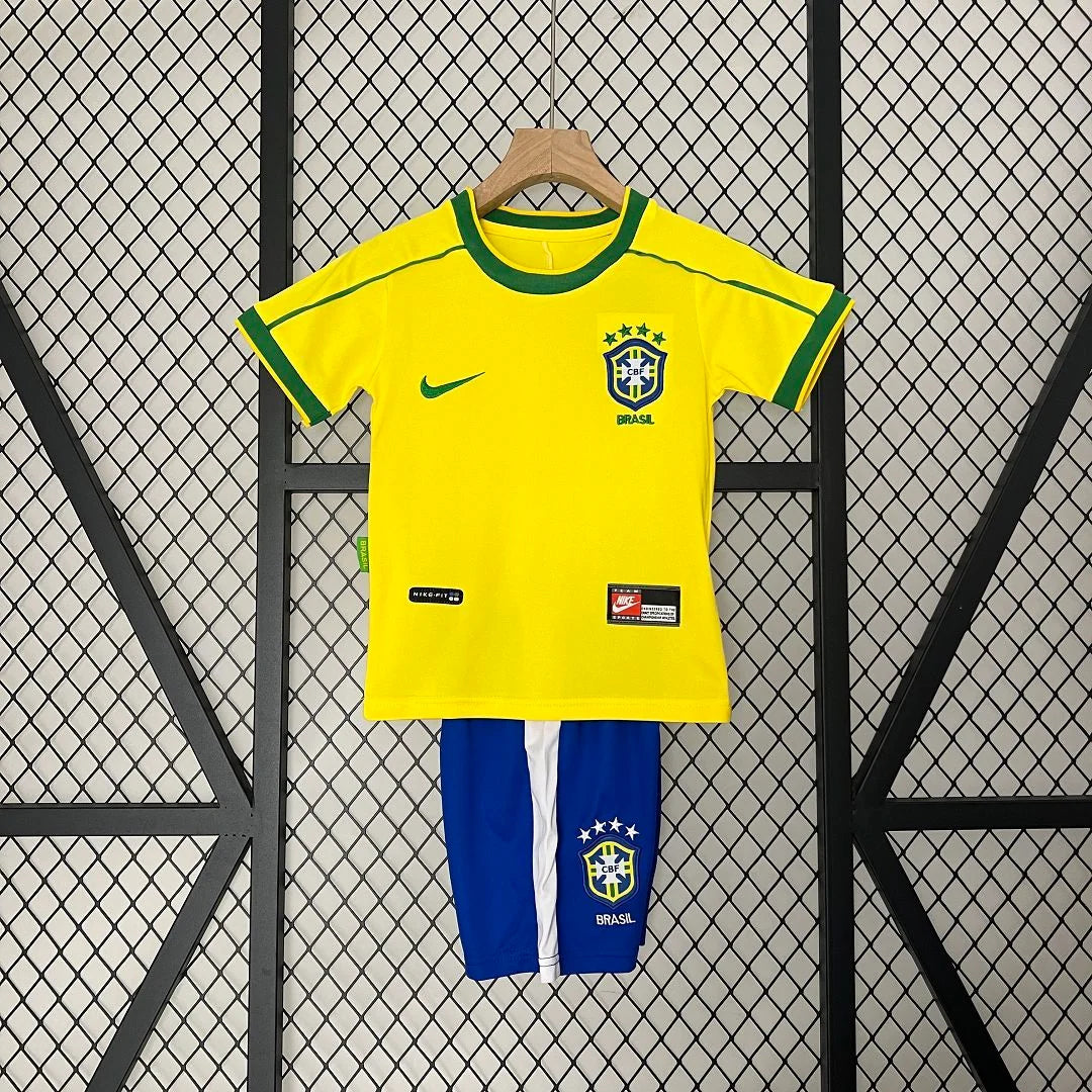 Brazil 1998 Home Retro Jersey Kids Size